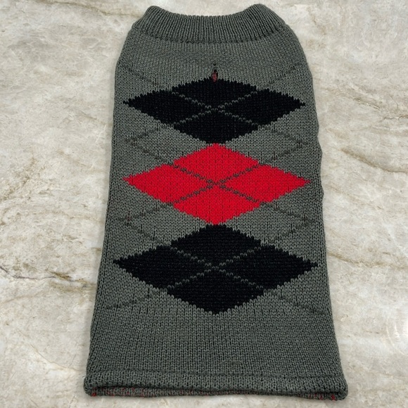 NEW Argyle Dog Sweater | Grey, Red, Black | Medium / Large - Picture 1 of 7